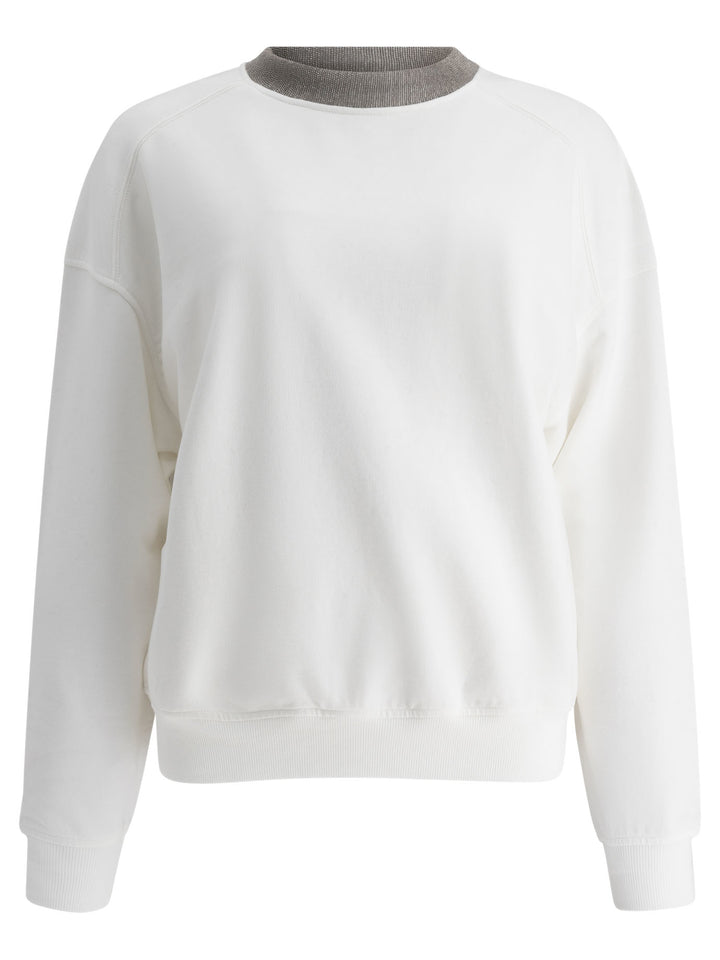 Precious Ribbed Collar Sweatshirt Sweatshirts White