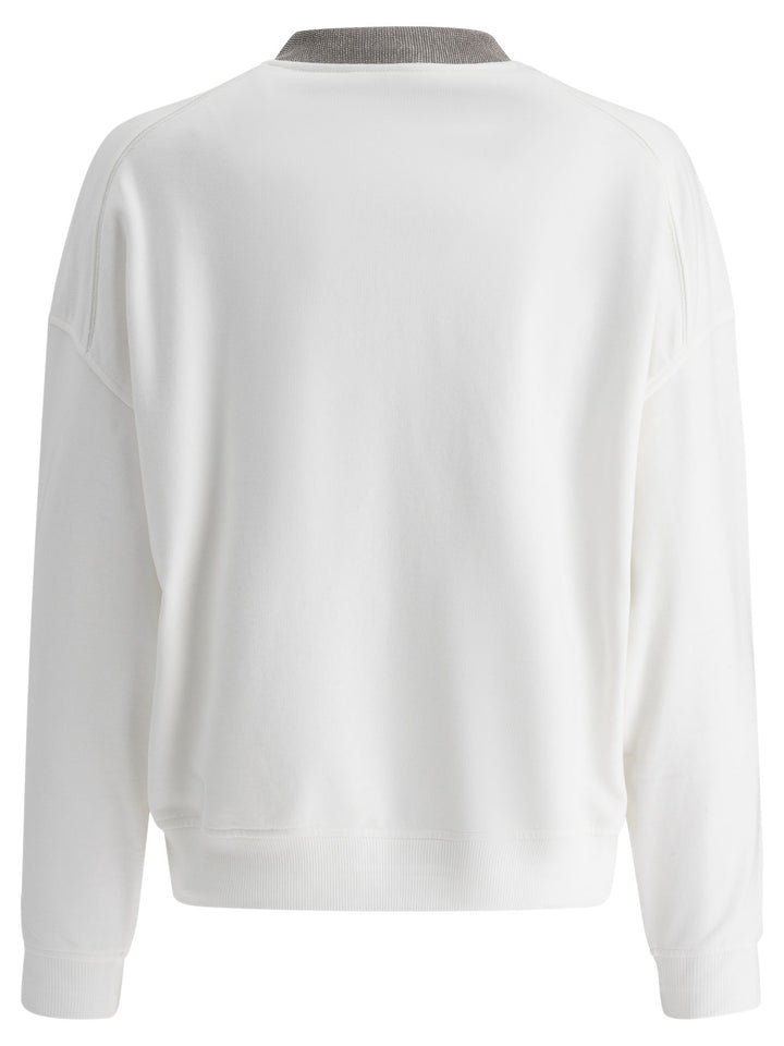 Precious Ribbed Collar Sweatshirt Sweatshirts White