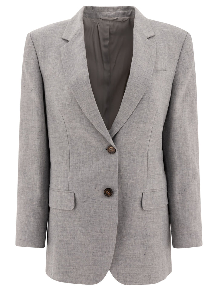 Linen And Wool Canvas Blazer With Monili Jackets Grey