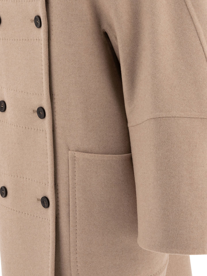 Double-Breasted Coat In Wool And Cashmere Coats Beige