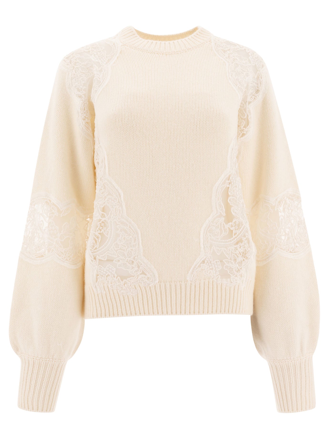 Sweater With Lace Inserts Knitwear White