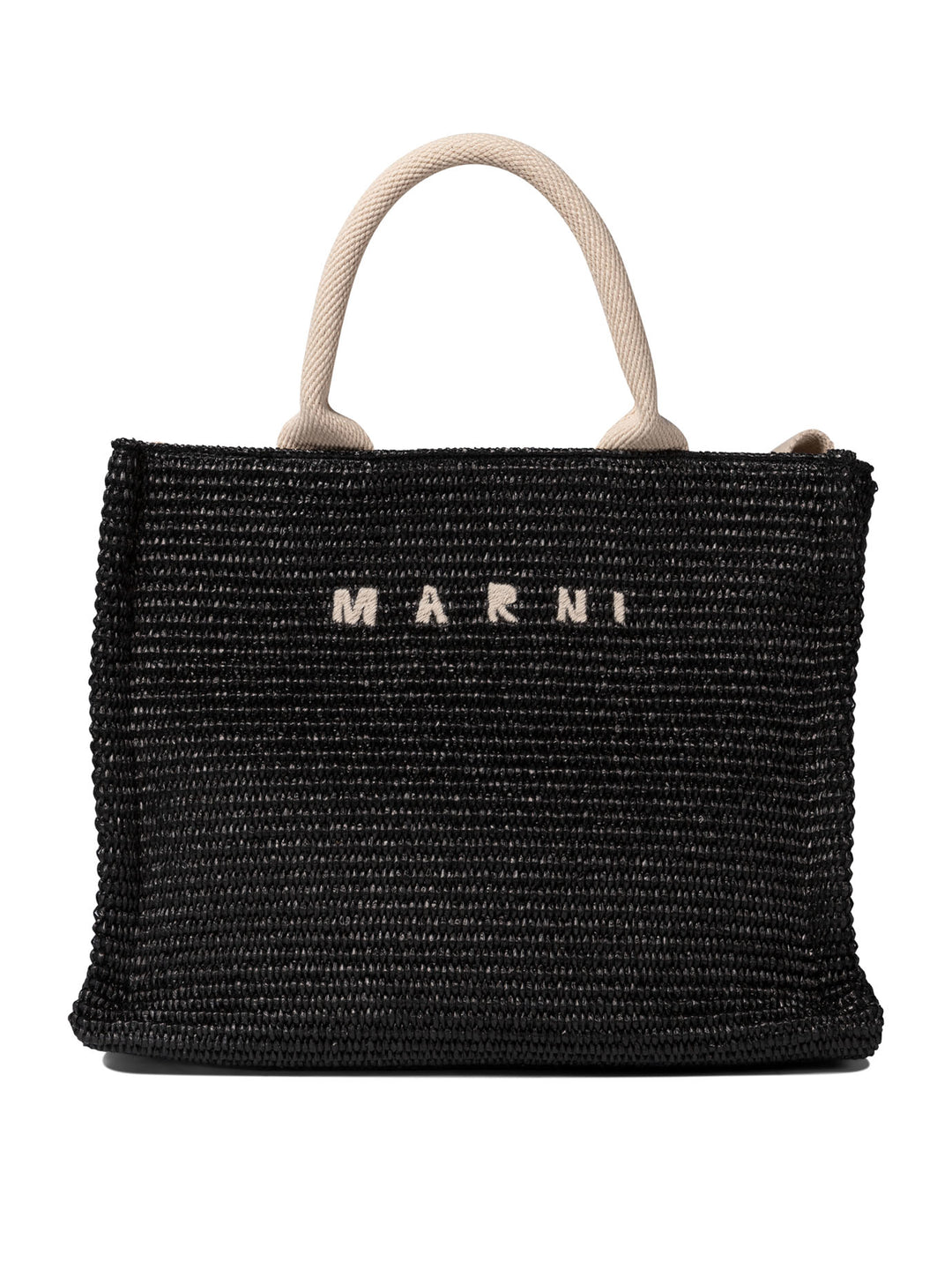 Raffia-Effect Small Tote Bag Handbags Black