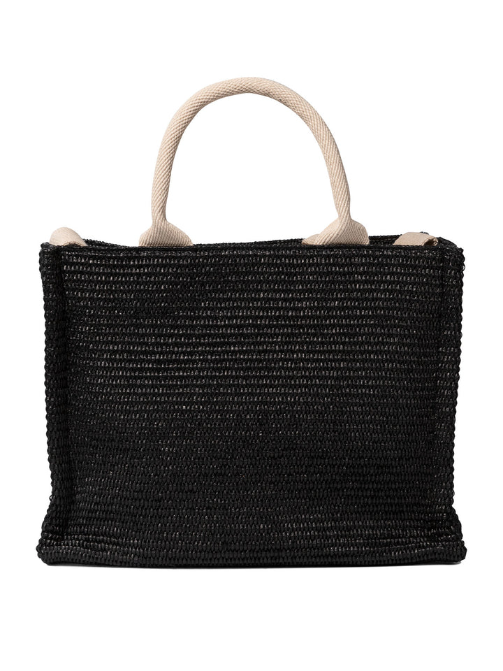 Raffia-Effect Small Tote Bag Handbags Black