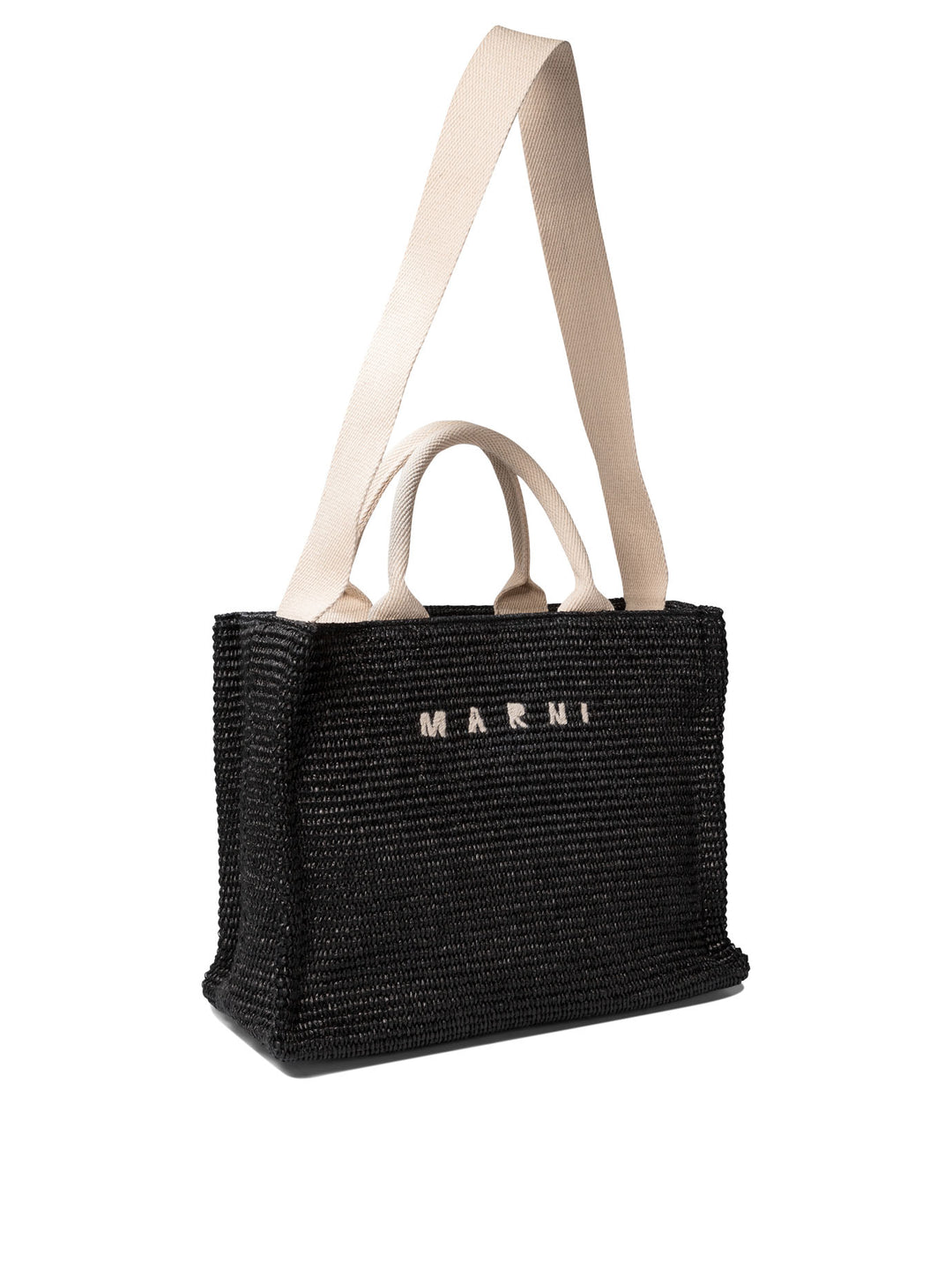 Raffia-Effect Small Tote Bag Handbags Black