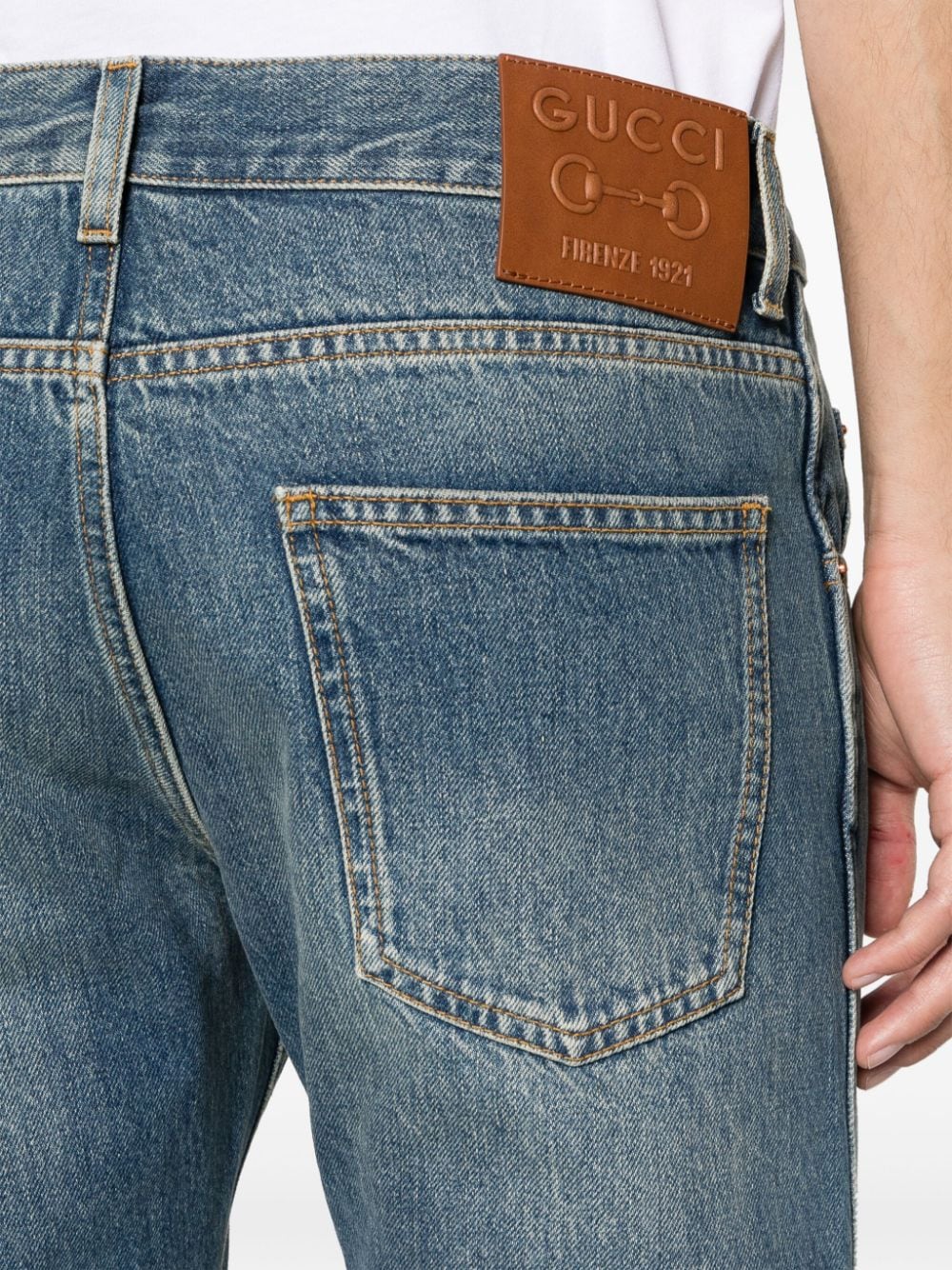 Affusolati Con Logo Horsebit Jeans Blue