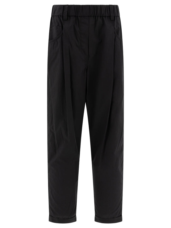 Pantaloni Cropped Con Vita Elasticizzata Trousers Black