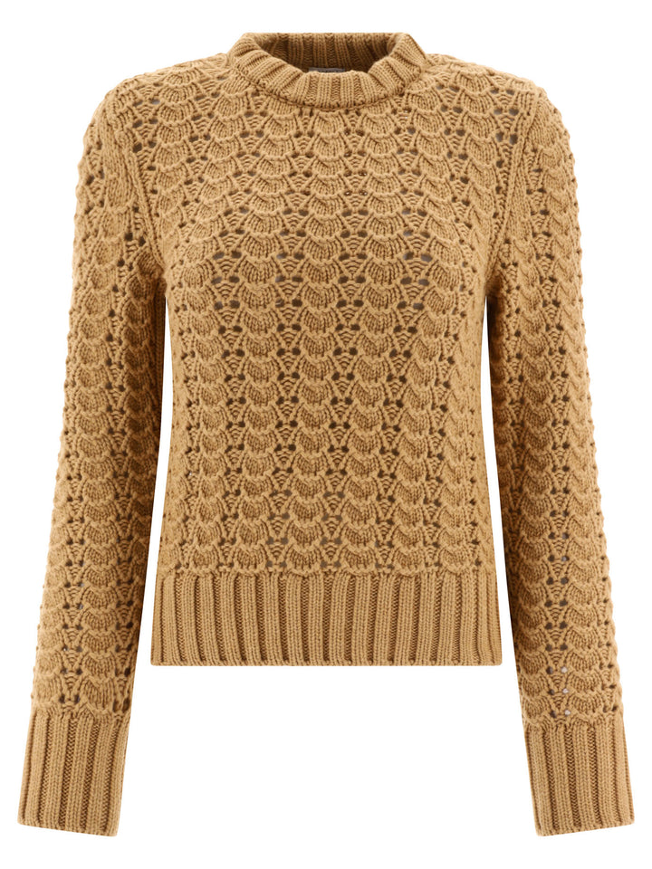 Maglione Girocollo In Maglia Pointelle Knitwear Brown