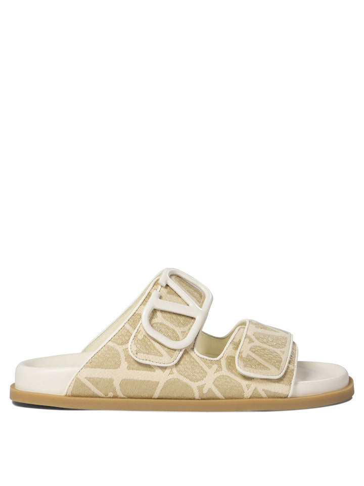 Sandalo Flat In Rafia Sintetica A Motivo Toile Iconographe Sandals Beige