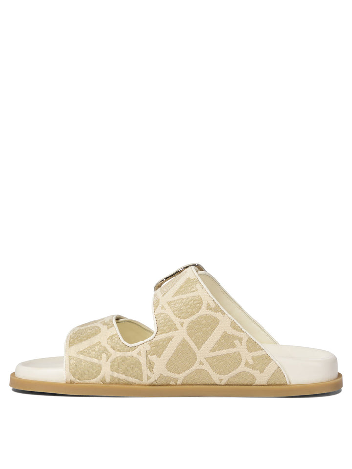 Sandalo Flat In Rafia Sintetica A Motivo Toile Iconographe Sandals Beige