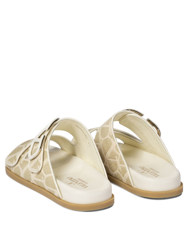 Sandalo Flat In Rafia Sintetica A Motivo Toile Iconographe Sandals Beige