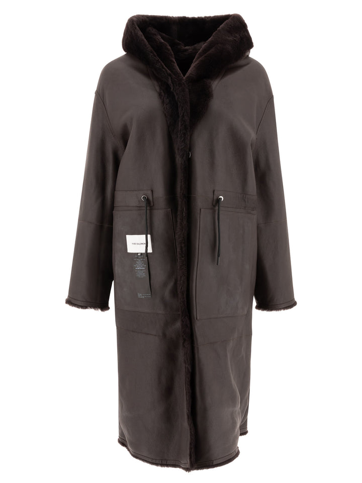 Cappotto In Shearling Con Cappuccio Coats Brown