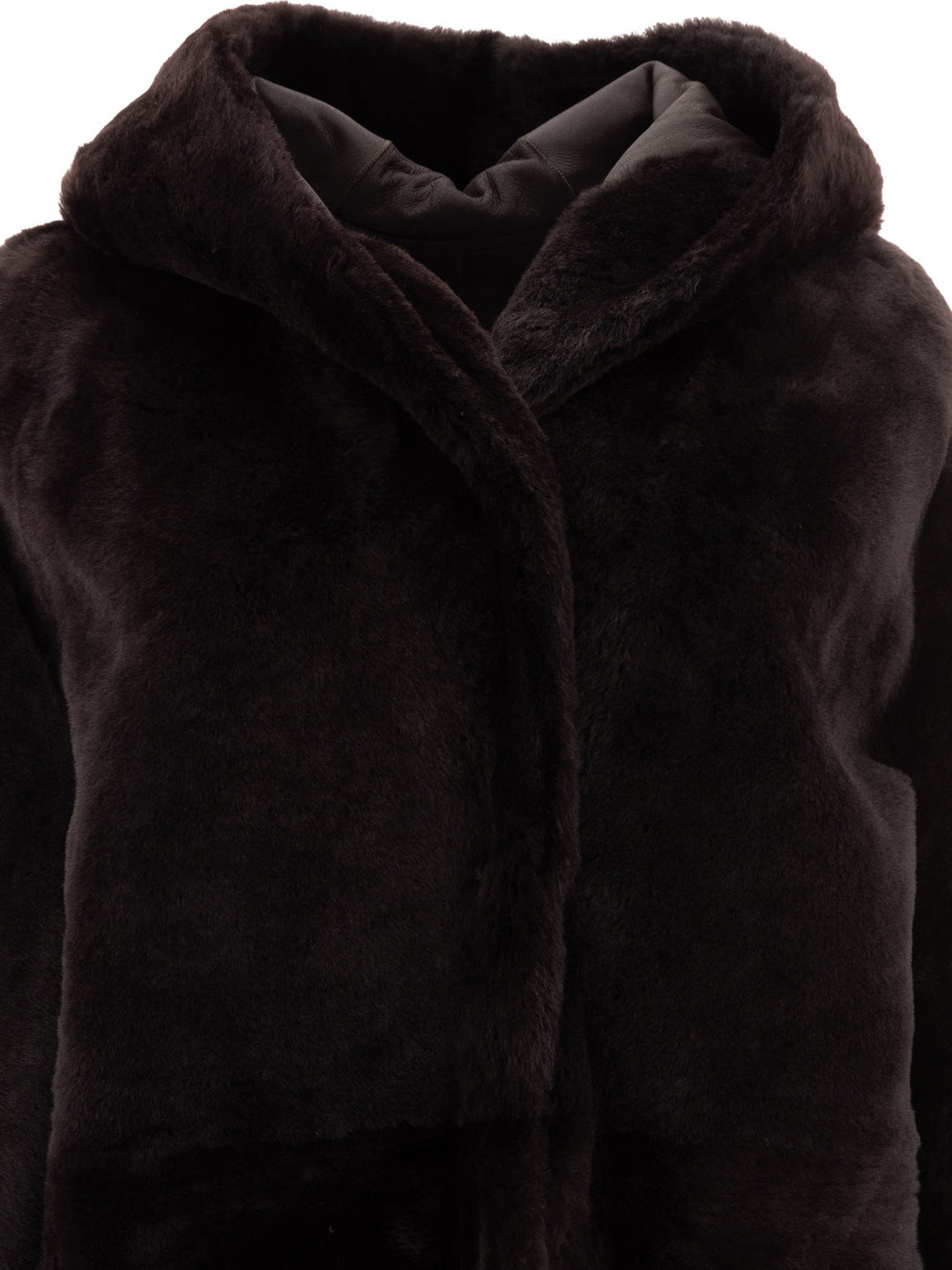 Cappotto In Shearling Con Cappuccio Coats Brown