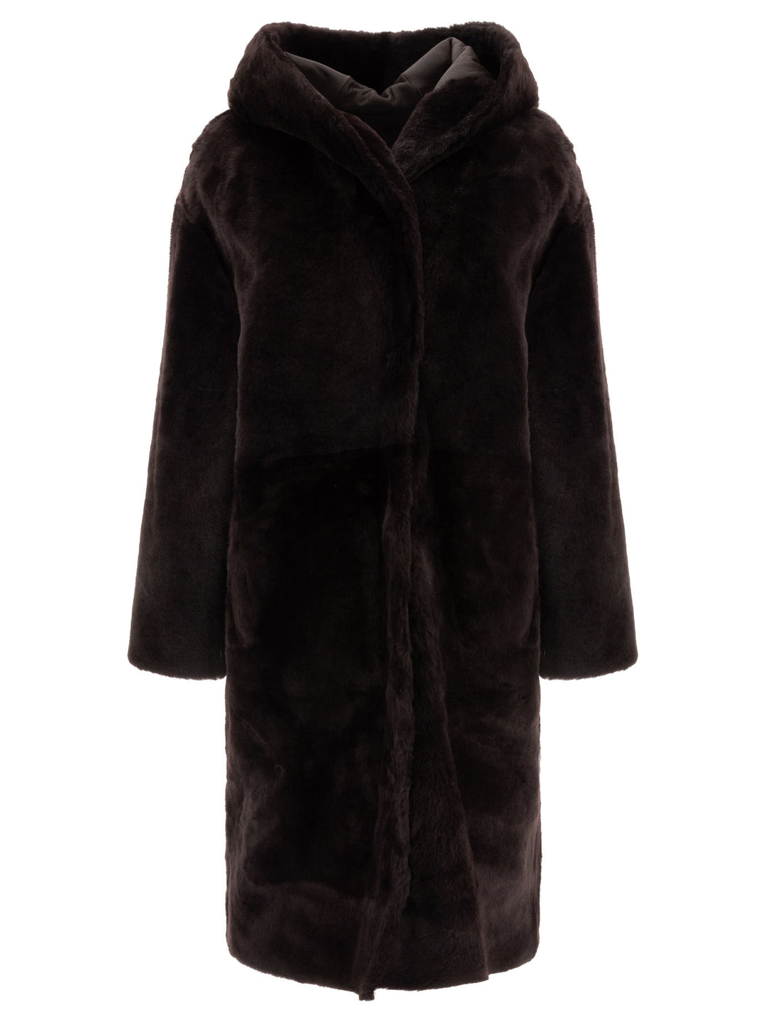 Cappotto In Shearling Con Cappuccio Coats Brown