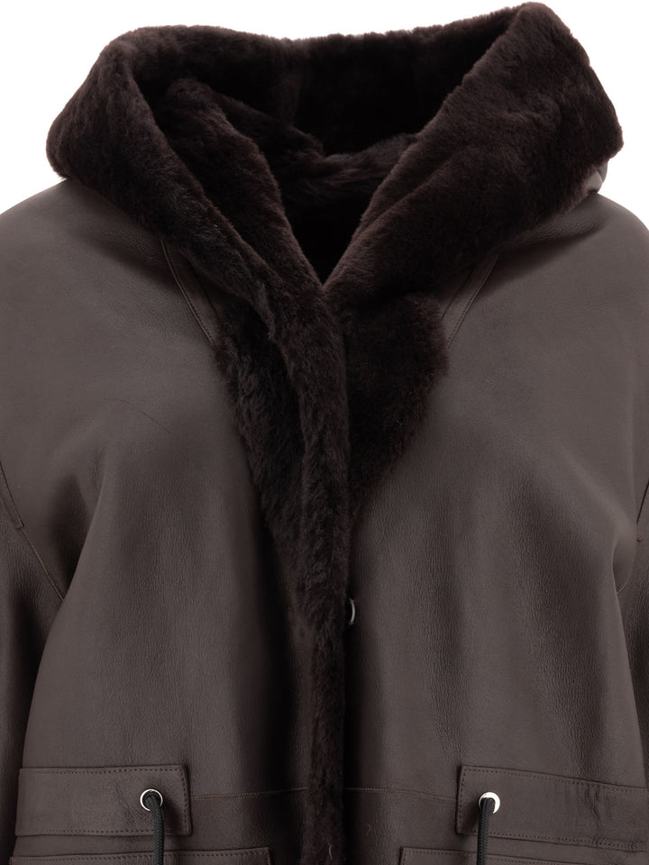 Cappotto In Shearling Con Cappuccio Coats Brown