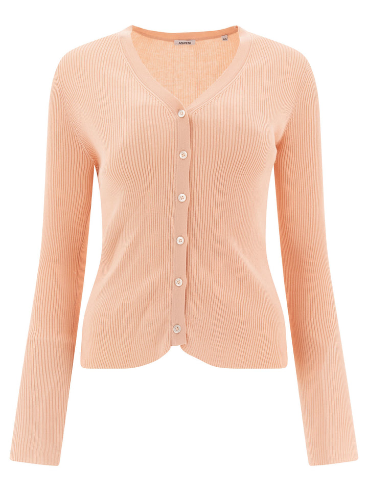 Cardigan In Cotone Con Scollo A V Knitwear Pink