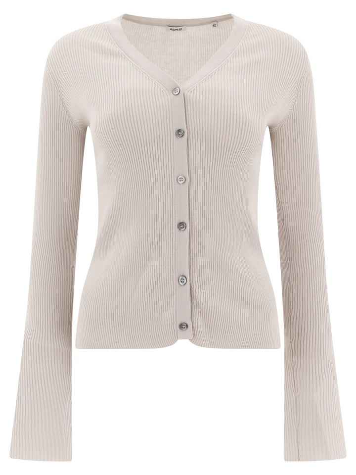 Cardigan In Cotone Con Scollo A V Knitwear White