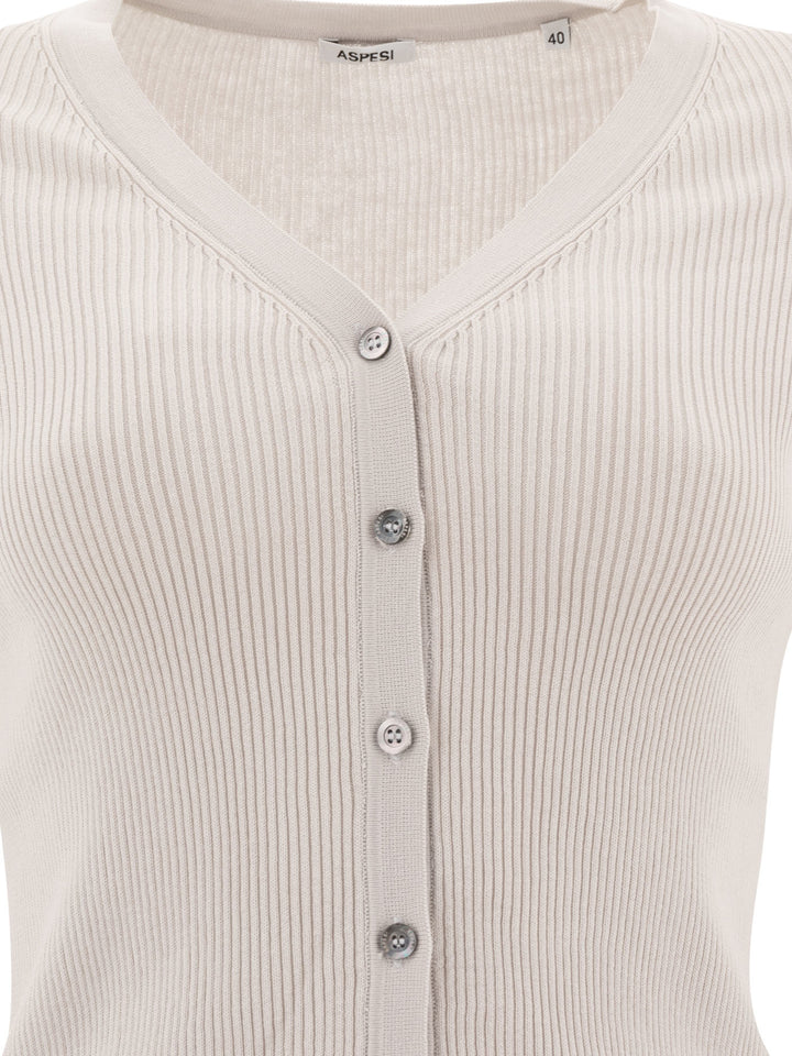 Cardigan In Cotone Con Scollo A V Knitwear White