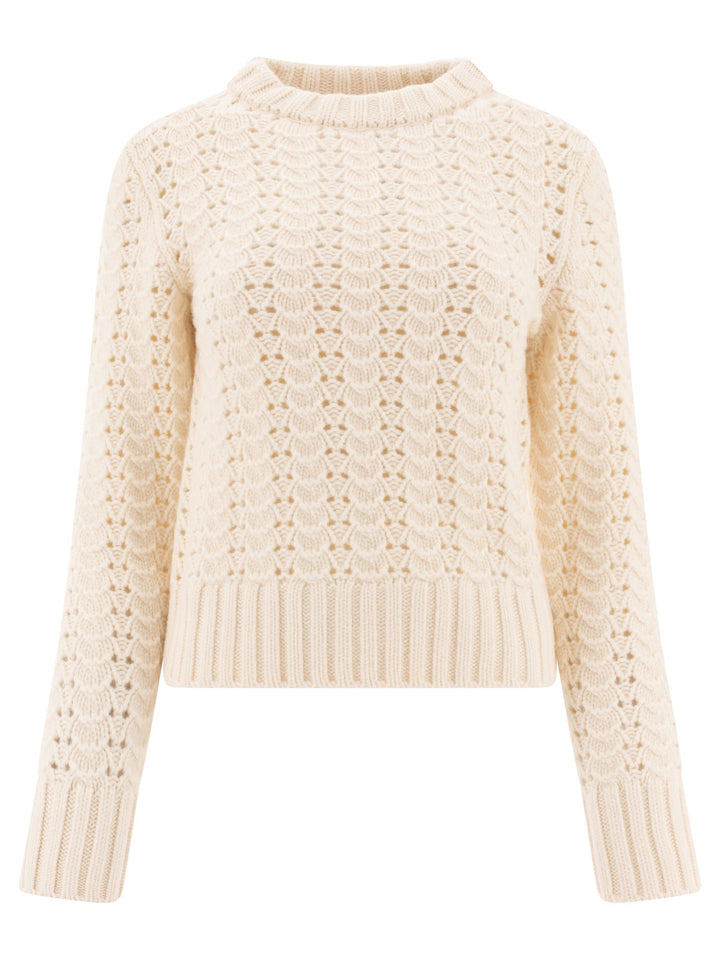 Maglione Girocollo In Maglia Pointelle Knitwear White