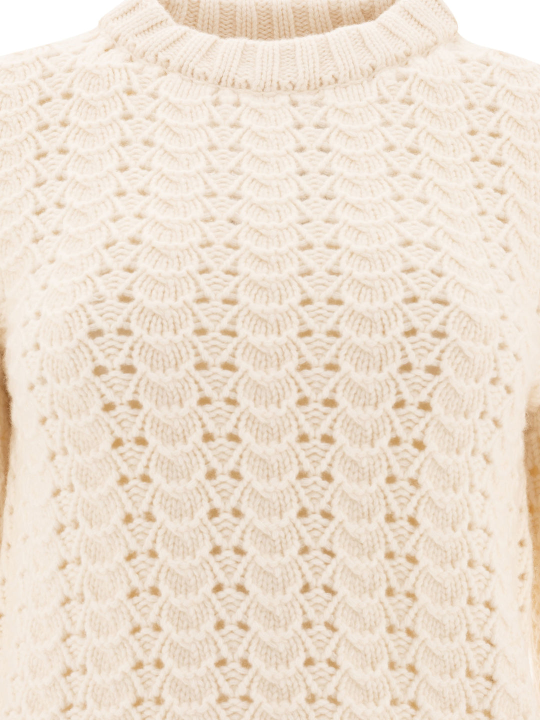 Maglione Girocollo In Maglia Pointelle Knitwear White