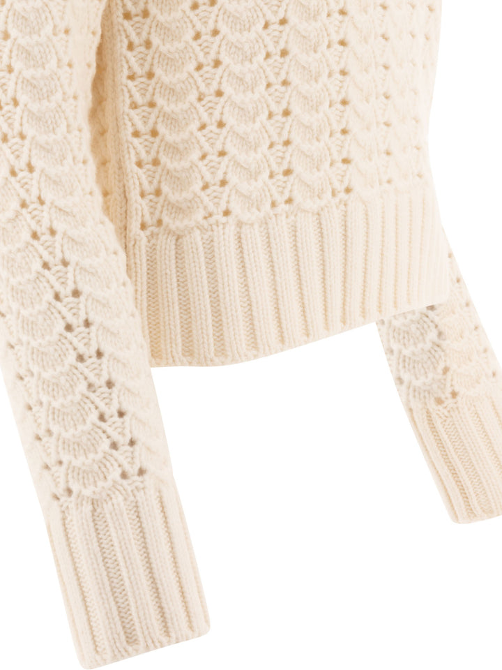 Maglione Girocollo In Maglia Pointelle Knitwear White