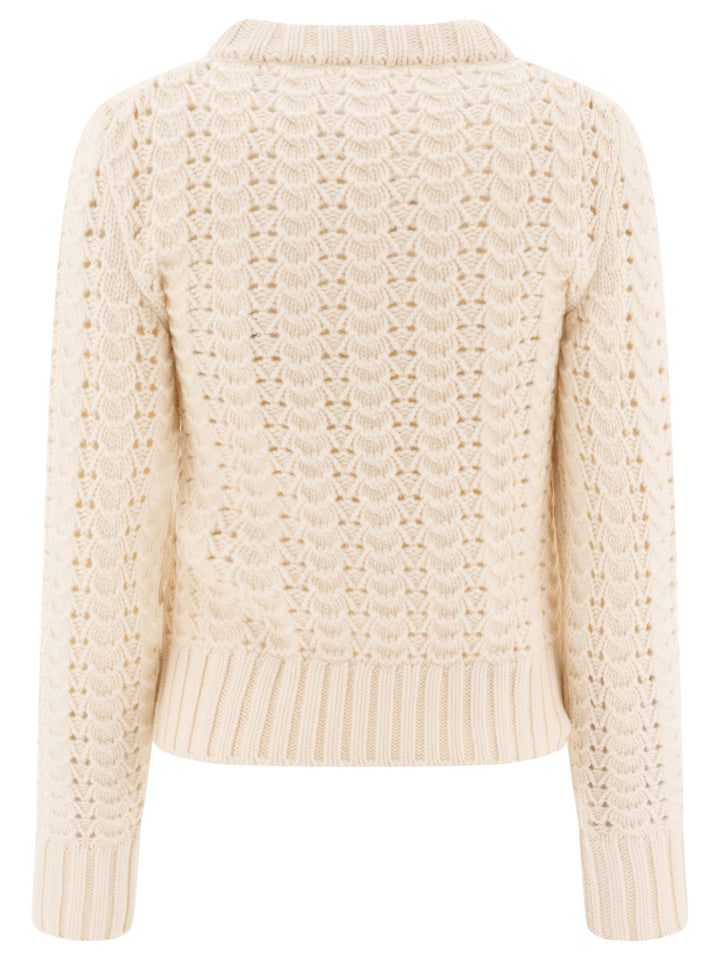 Maglione Girocollo In Maglia Pointelle Knitwear White