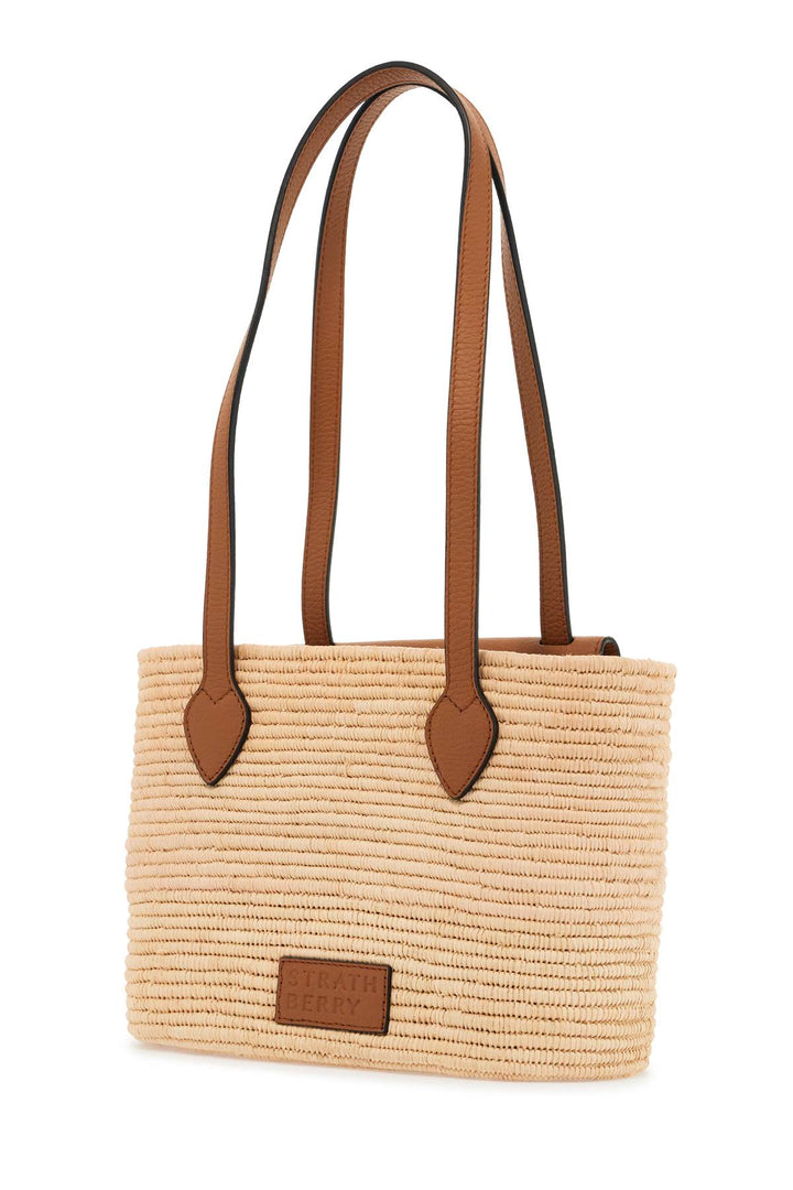 Beige Woven Raffia Bag With Leather Details