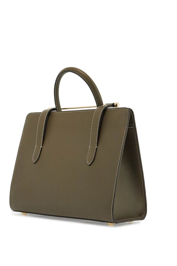 Khaki Leather Midi Handbag With Adjustable Shoulder Strap