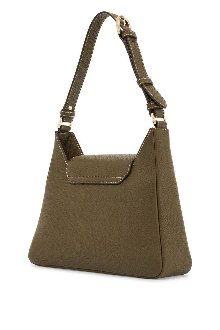 Khaki Leather Hobo Bag With Adjustable Strap