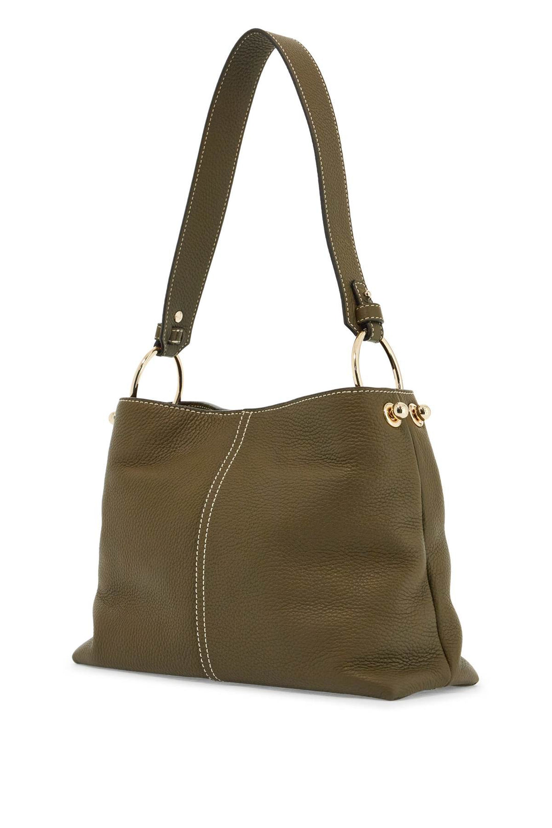 Khaki Leather Hobo Bag With Adjustable Strap