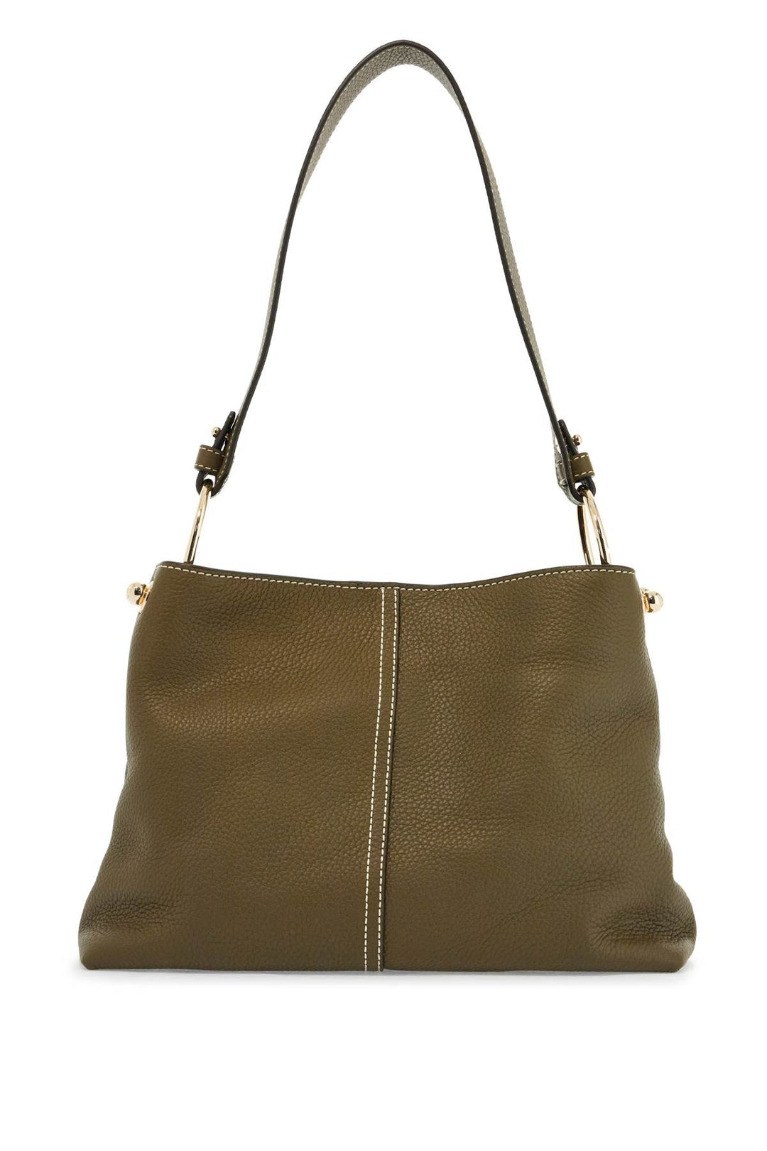 Khaki Leather Hobo Bag With Adjustable Strap