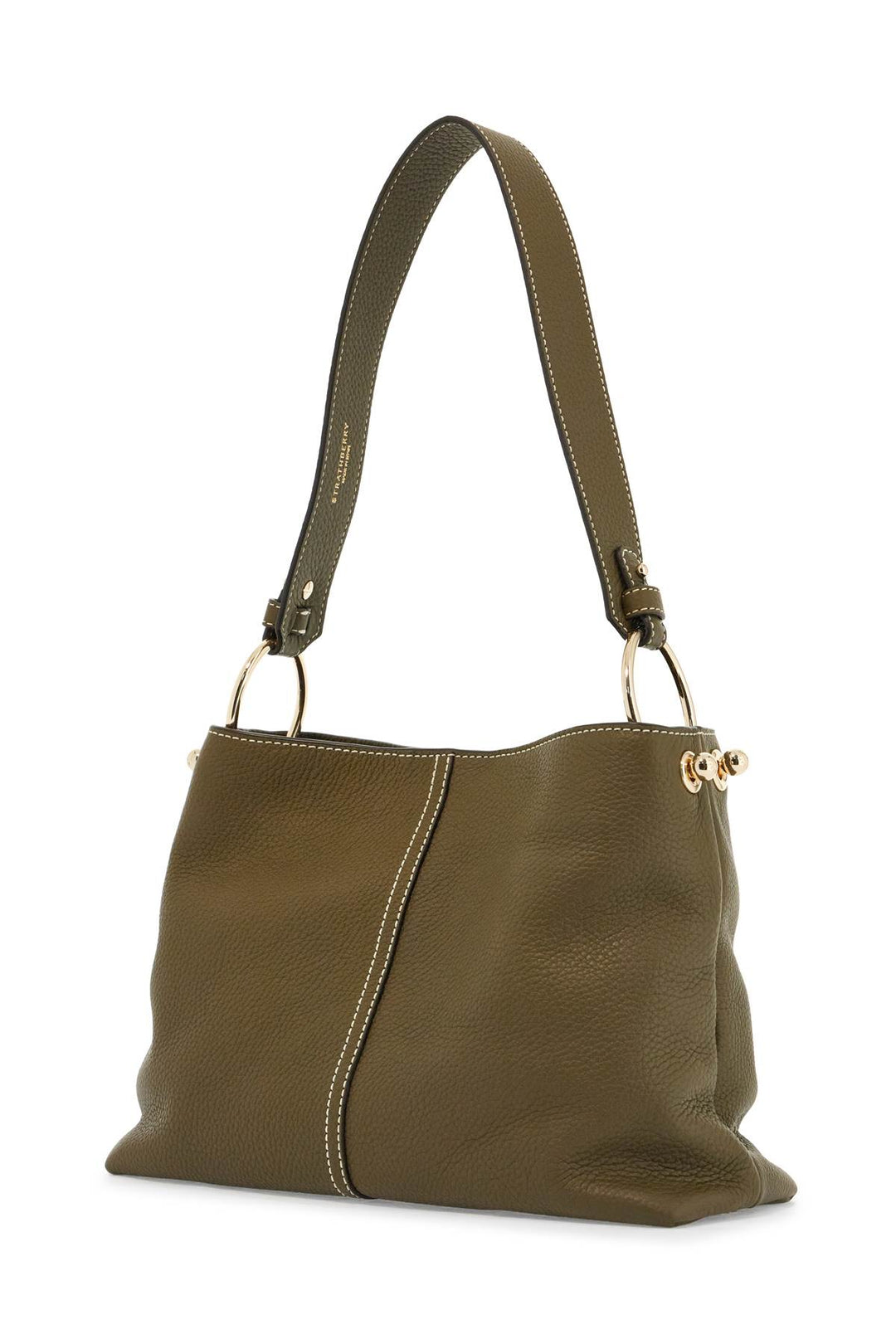 Khaki Leather Hobo Bag With Adjustable Strap