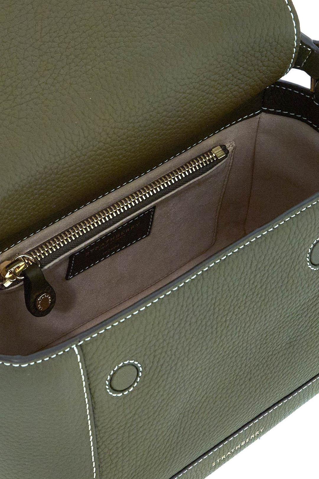 Khaki Leather Top Handle Bag Mosaic Design