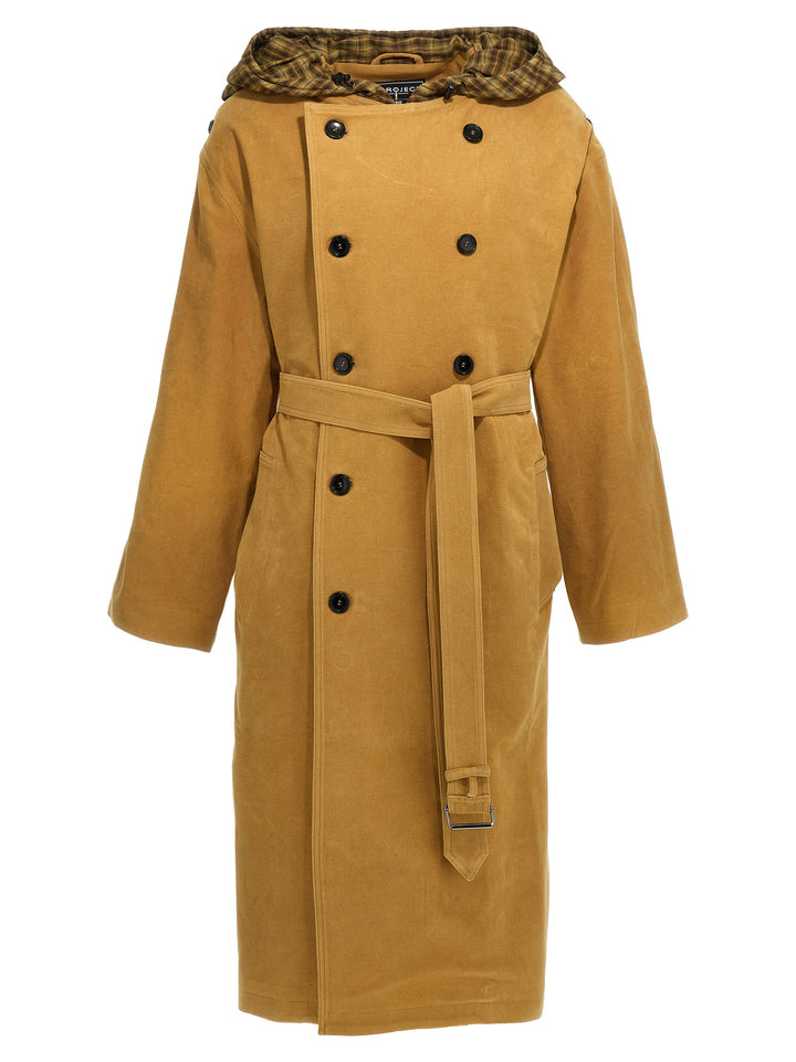 Two-Material Trench Coat Casual Jackets, Parka Brown