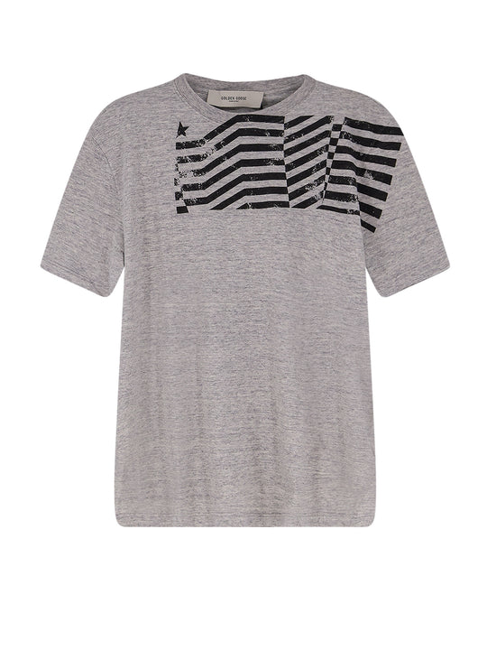 Cotton T-Shirt With Flag Print On The Front