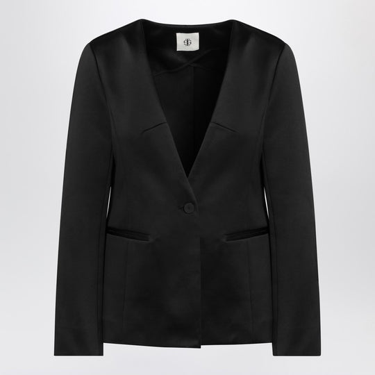 Black Single Breasted Cotton Blend Jacket