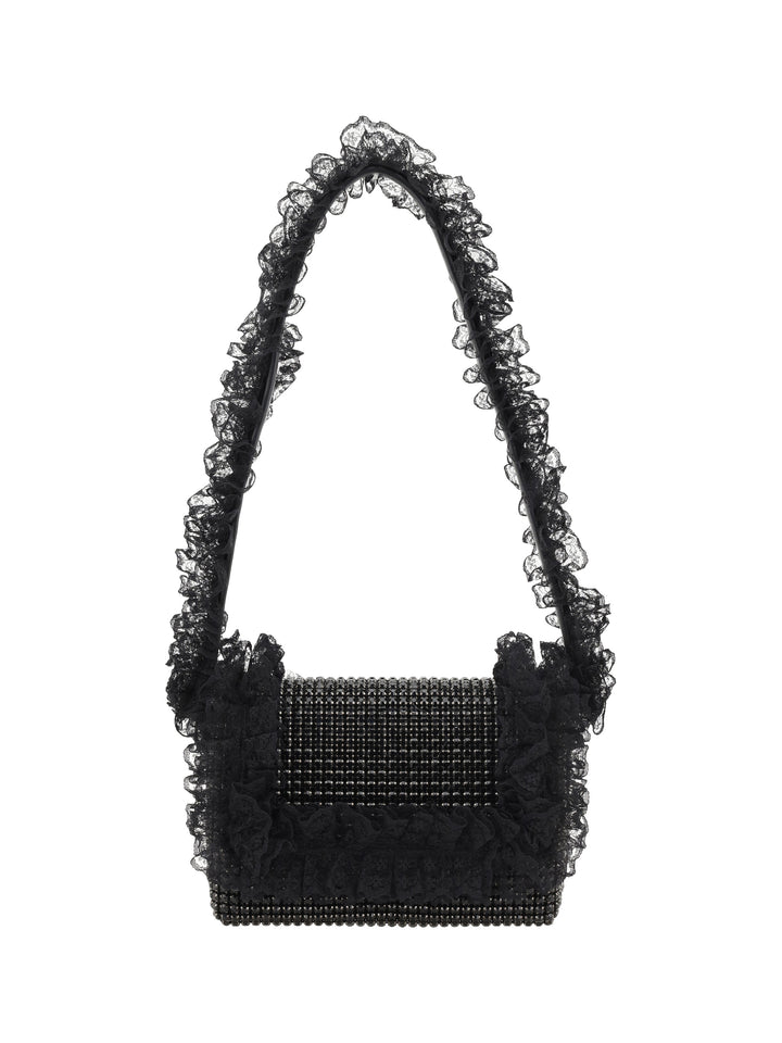 BLACK CRYSTAL LACE DETAIL BAG