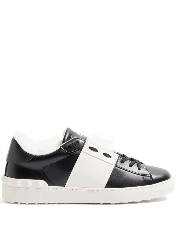 Open Leather Sneakers With Contrast Band And Stud Details