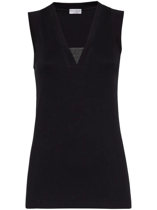 Stretch Cotton Jersey Tank Top With Precious Faux-Layering