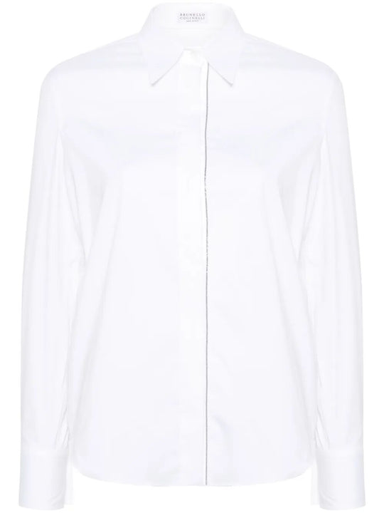 Stretch Cotton Poplin Shirt With Shiny Trim