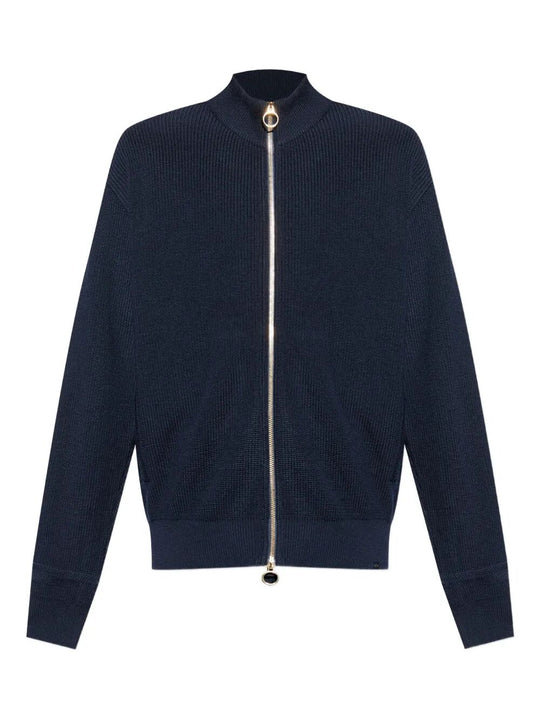 Ribbed Zip-Up High-Neck Cardigan