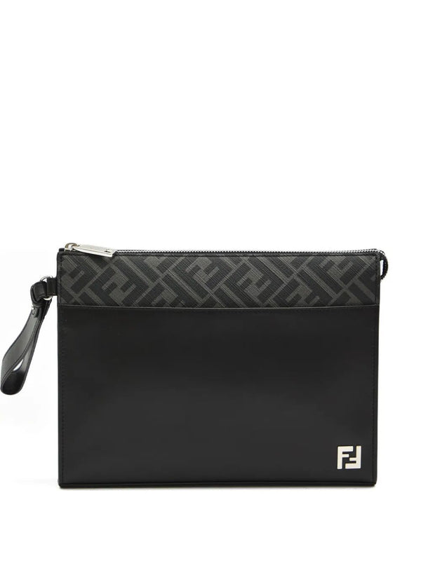Leather And Canvas Ff Squared Clutch