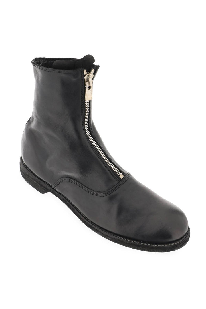 Front Zip Leather Ankle Boots