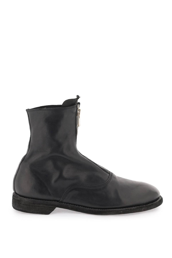 Front Zip Leather Ankle Boots