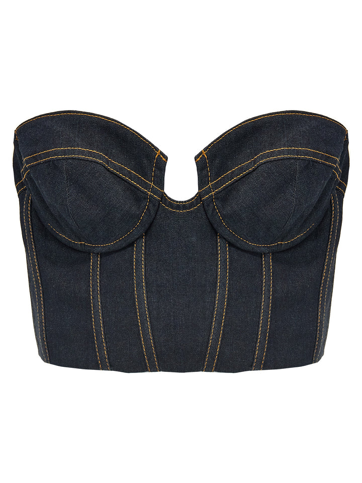 Crush Denim Corset Tops Blue