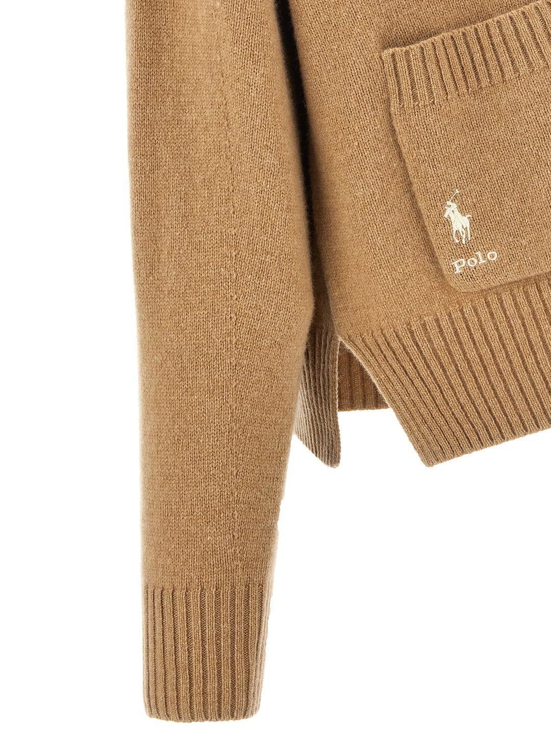 Logo Embroidery Cardigan Sweater, Cardigans Beige