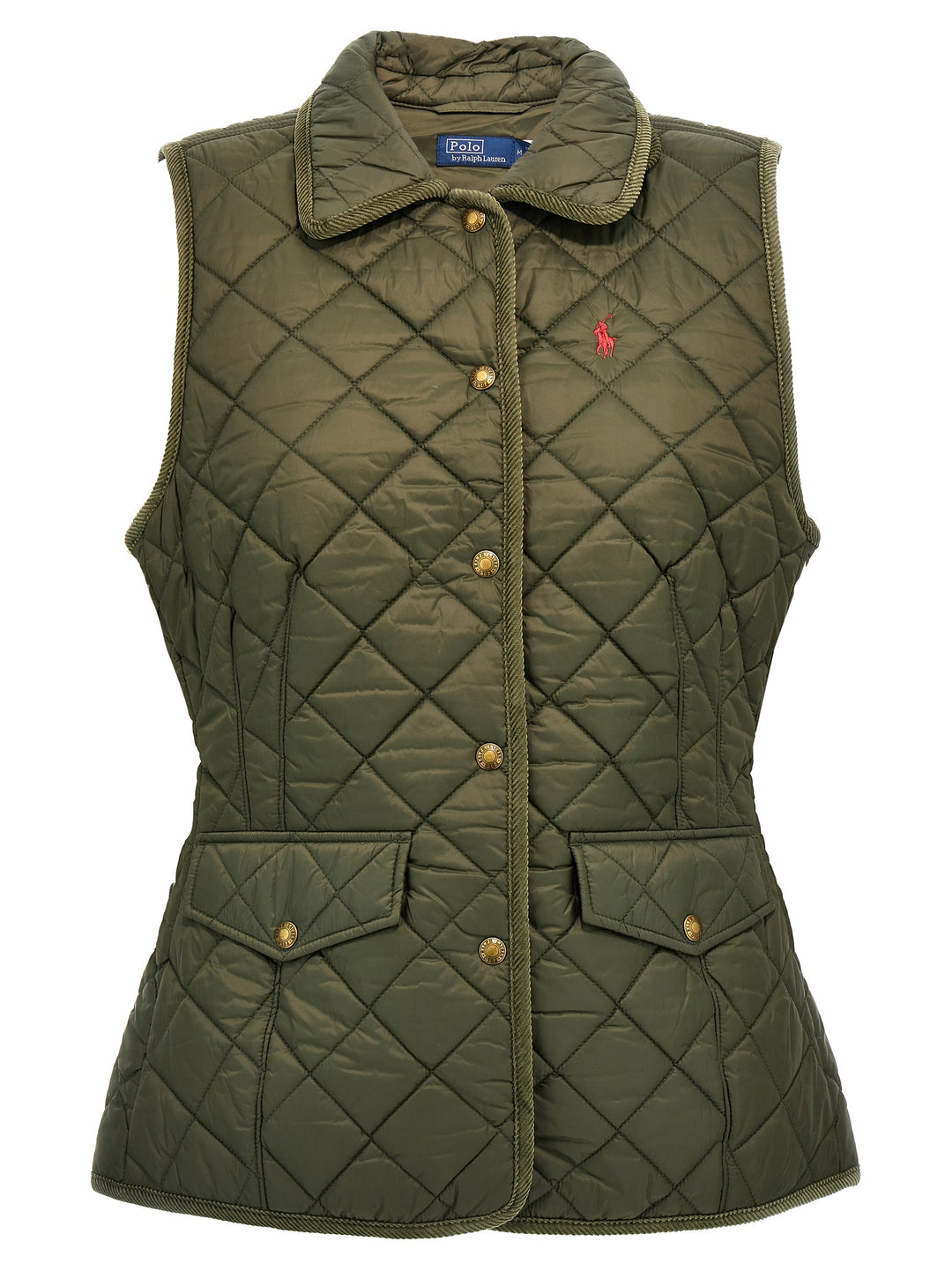 Logo Embroidery Quilted Vest Gilet Green