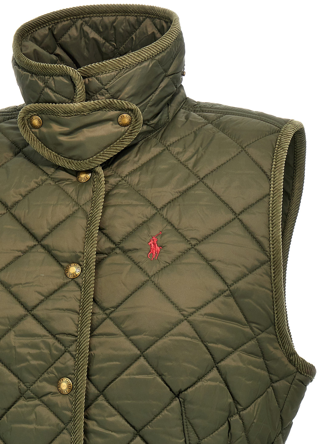 Logo Embroidery Quilted Vest Gilet Green