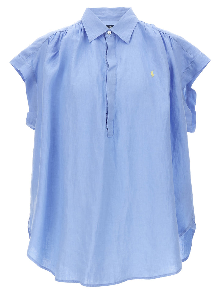 Logo Embroidery Blouse Shirt, Blouse Light Blue