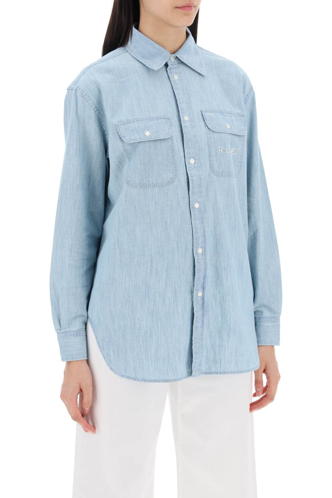 Camicia In Chambray Ricamata