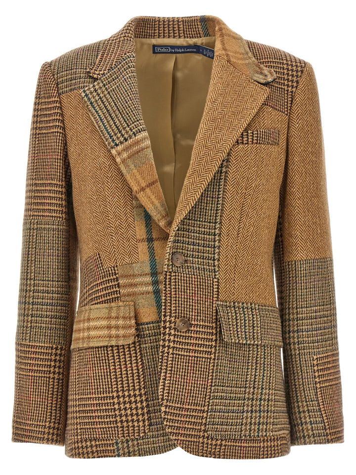 Patchwork Single-Breasted Blazer Blazer And Suits Brown